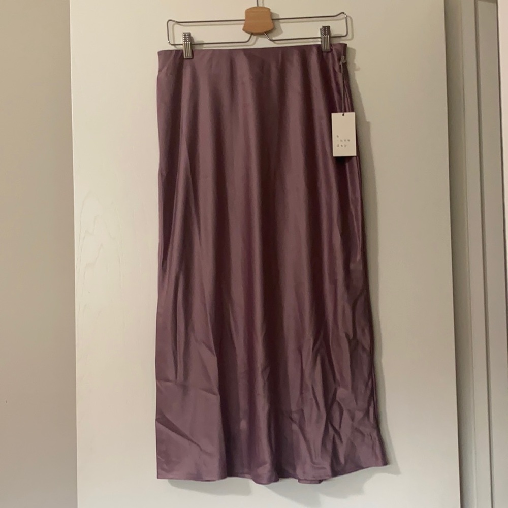 Lavender satin midi skirt
